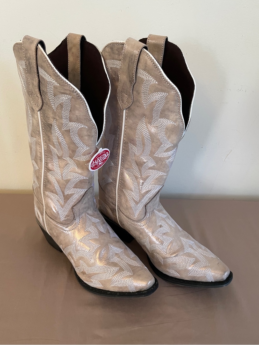 Laredo Shimmery Cream Embroidered Western Boots